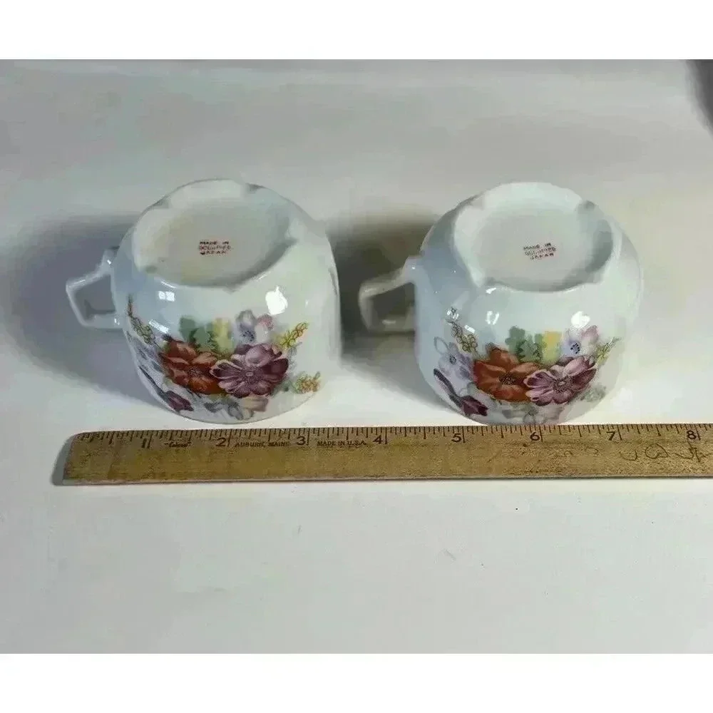 Occupied Japan pair demitasse Cups floral decal bouquet